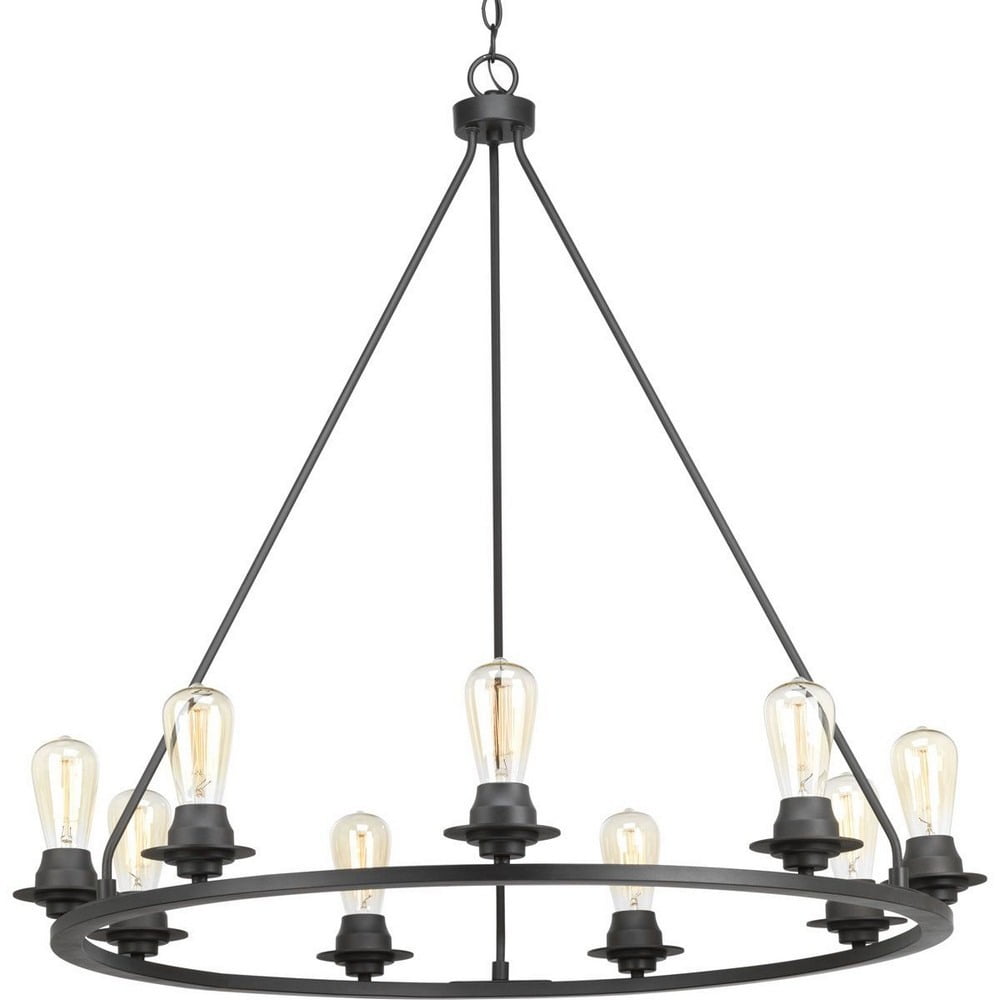 Graphite 36" Industrial 9-Light Steel Chandelier