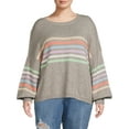 thumbnail image 1 of Debut Women's Plus Size Rainbow Striped Sweater with Puff Sleeves, 1 of 5