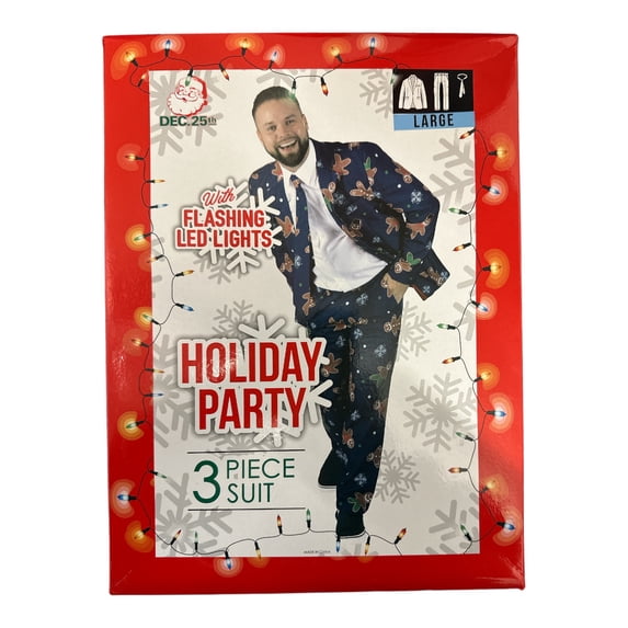 Dec 25th Men's Holiday Life Of The Party 3-Piece LED Light Up Suit Set (Gingerbread/Toss, XXL)