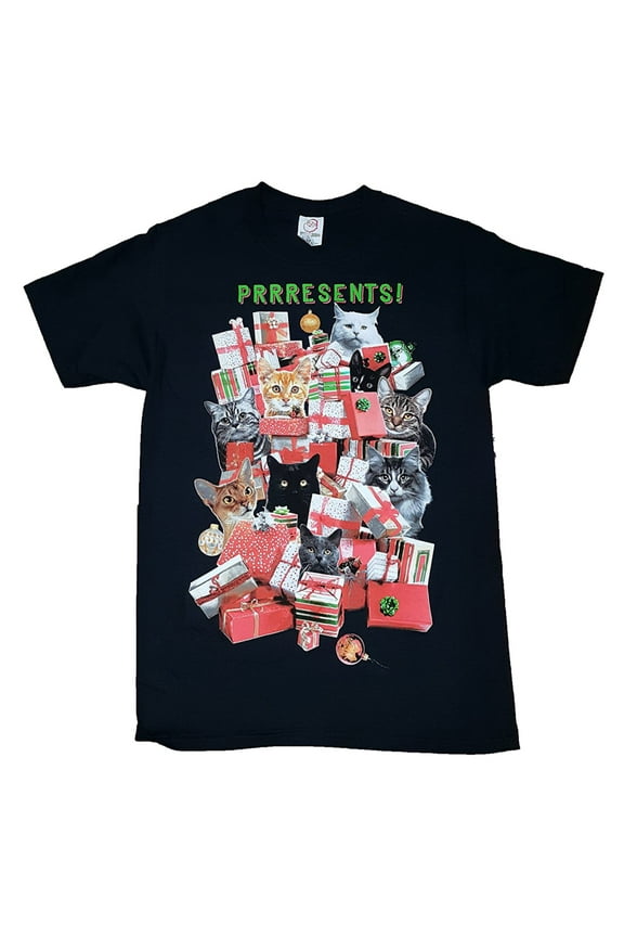 Dec 25th Mens Black Prrresents! Christmas Cats Holiday T-Shirt S