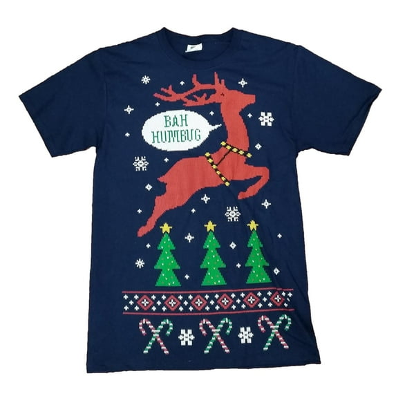 Dec 25th Mens Blue Bah Humbug Christmas Reindeer T-Shirt XL