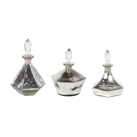 DecMode 10", 10", 11"H Silver Glass Decorative Jars, 3-Pieces