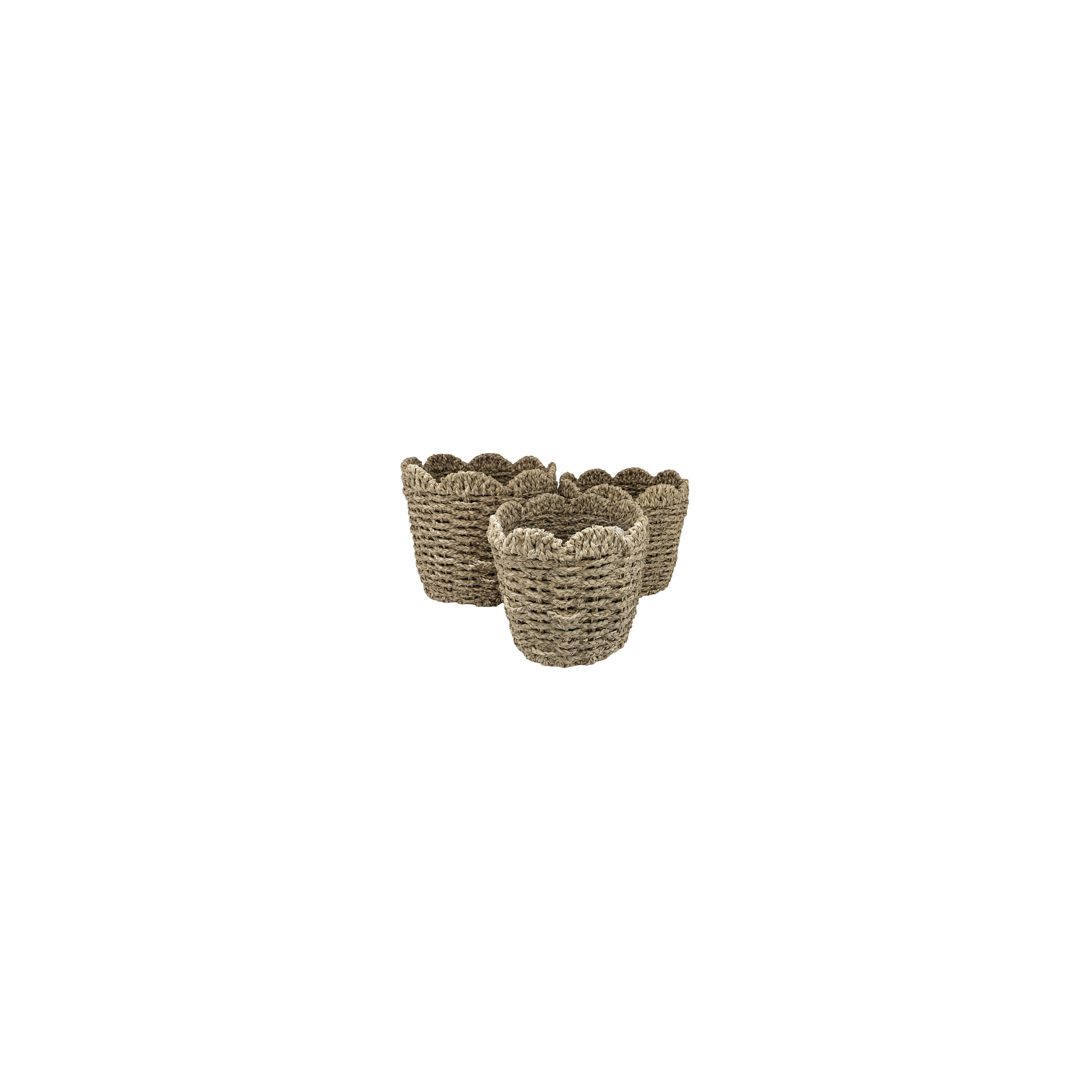 DecMode 10", 11", 12"H Brown Seagrass Handmade Woven Storage Basket with Wavy Edges, 3-Pieces