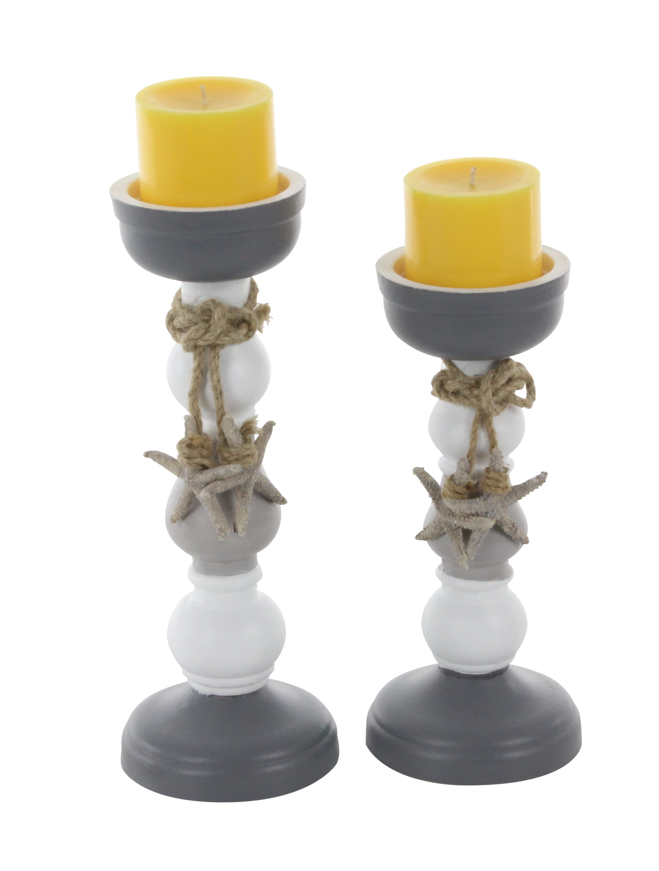 Gray and White Wooden Nautical Candle Holders with Starfish Embellishment, Set of 2
