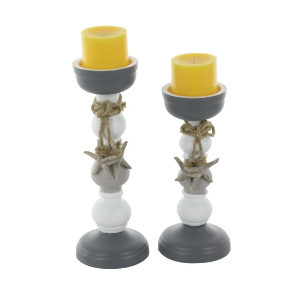 DecMode 10", 12"H Candlestick, Grey, 2 - Pieces