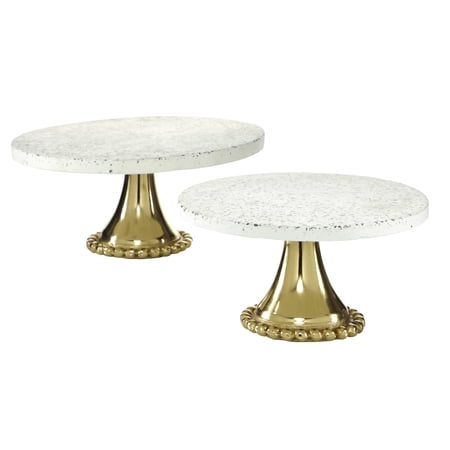 DecMode 10", 12"W Gold Ceramic Speckled Cake Stand with Gold Base, 2-Pieces