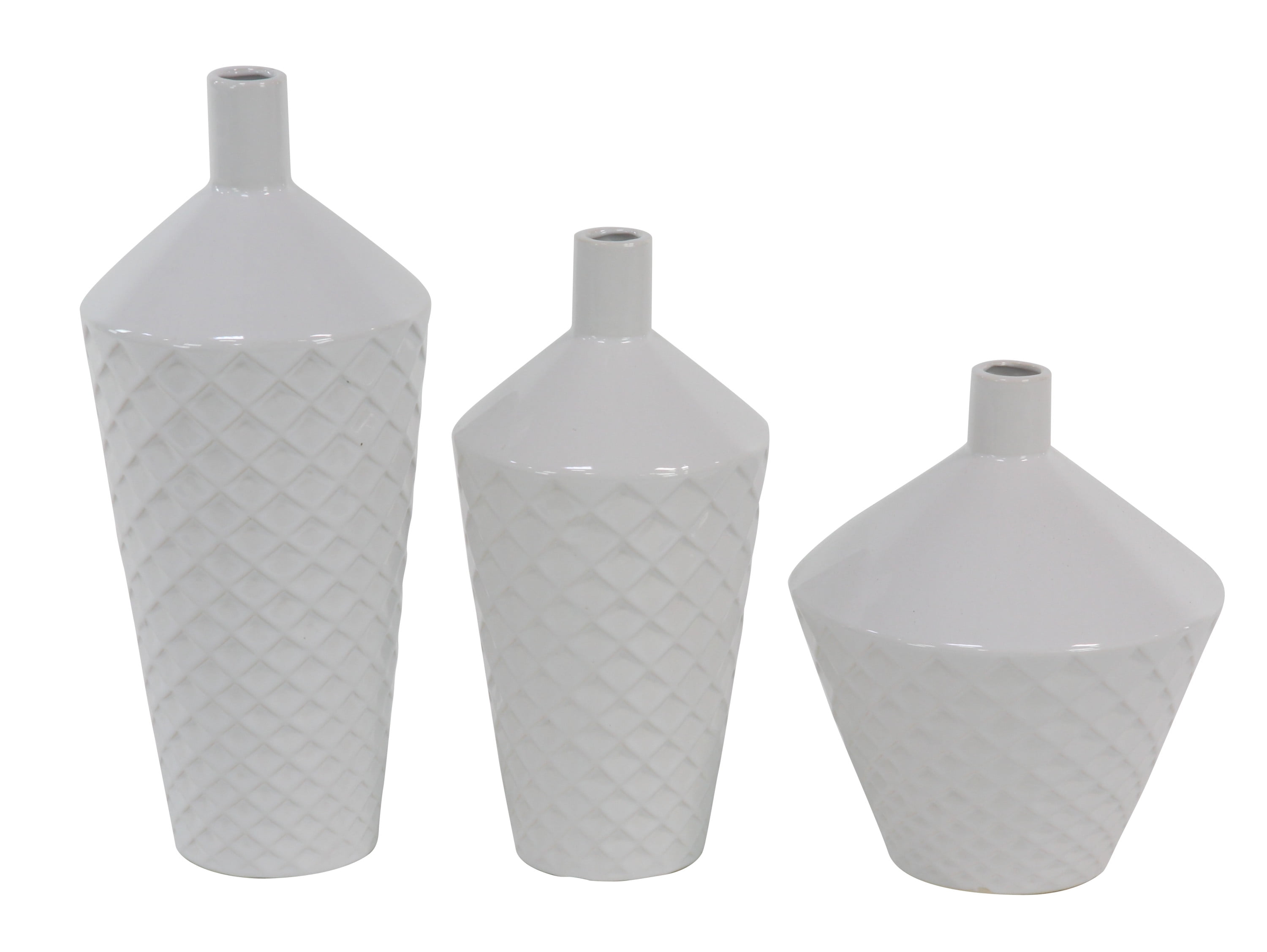DecMode 10", 13", 15"H White Porcelain Vase, Set of 3