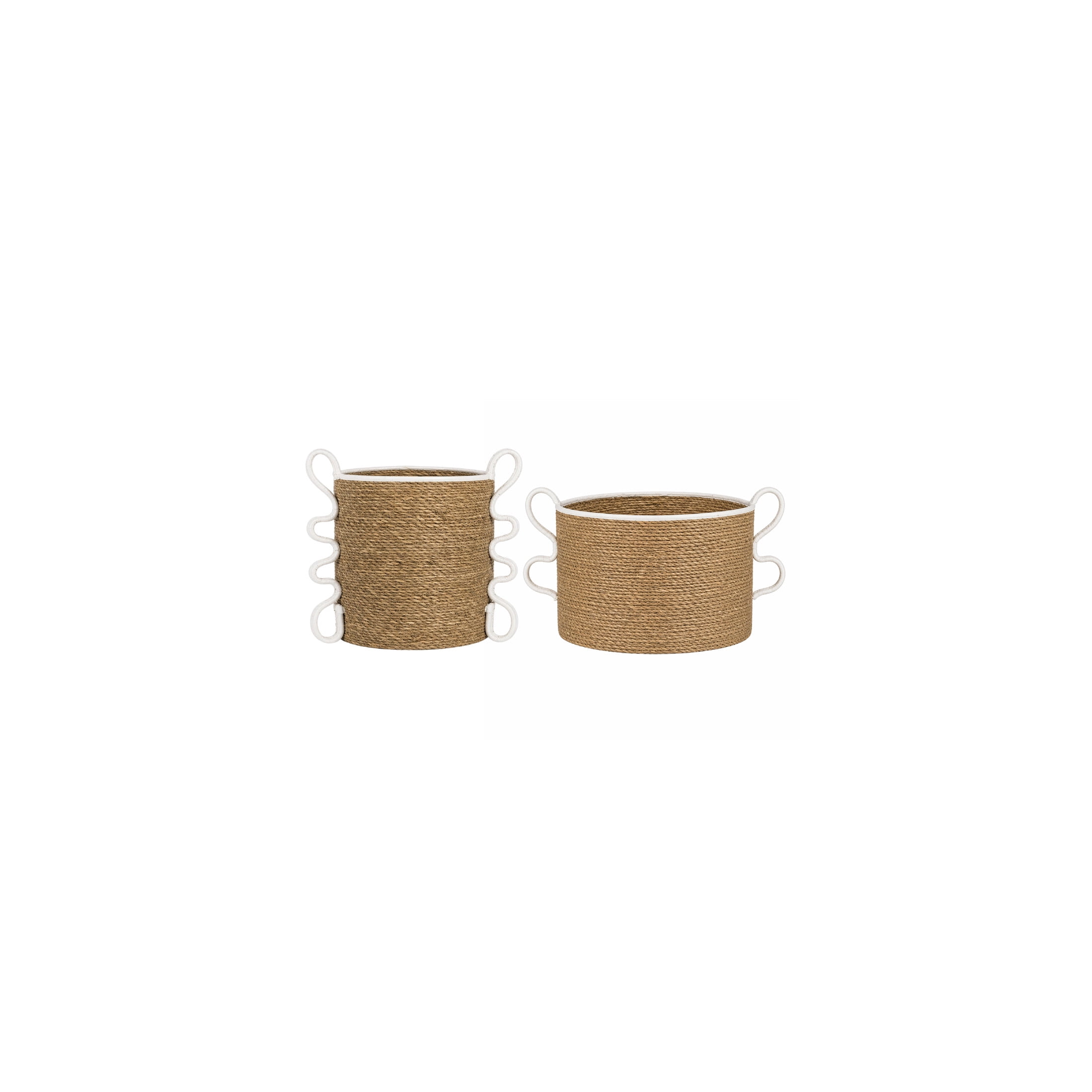 DecMode 10", 13"W Brown Seagrass Handmade Woven Storage Basket with Cream Arched Handles, 2-Pieces