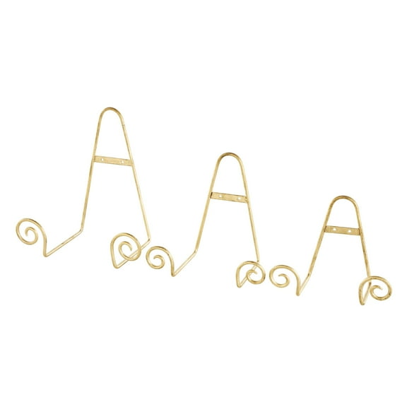 DecMode 10", 8", 6"H Gold Metal Tabletop Hanging Wall Rack Scroll Easel, 3-Pieces