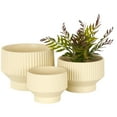 thumbnail image 1 of DecMode 10", 8", 7"W Wide Cream Ceramic Planter with Linear Grooves and Tapered Bases (3 Count), 1 of 9