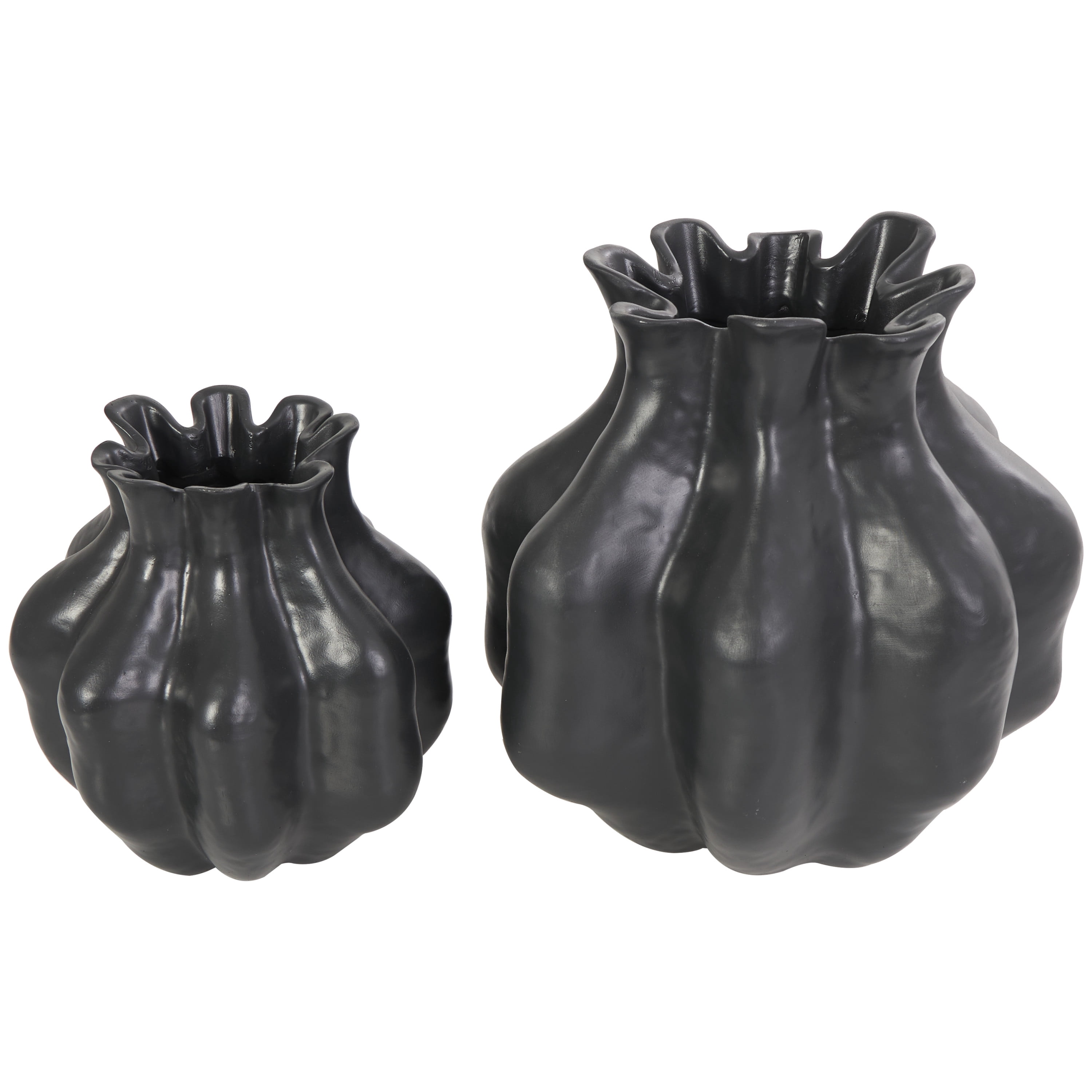 DecMode 10", 8"H Abstract Tulip Shaped Black Resin Vase, Set of 2