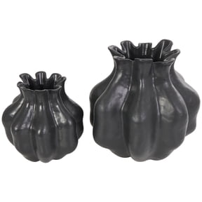 DecMode 10", 8"H Abstract Tulip Shaped Black Resin Vase, Set of 2