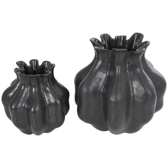 DecMode 10", 8"H Abstract Tulip Shaped Black Resin Vase, Set of 2