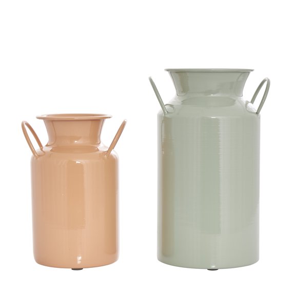 DecMode 10", 8"H Jug Multi Colored Metal Vase with Handles, Set of 2