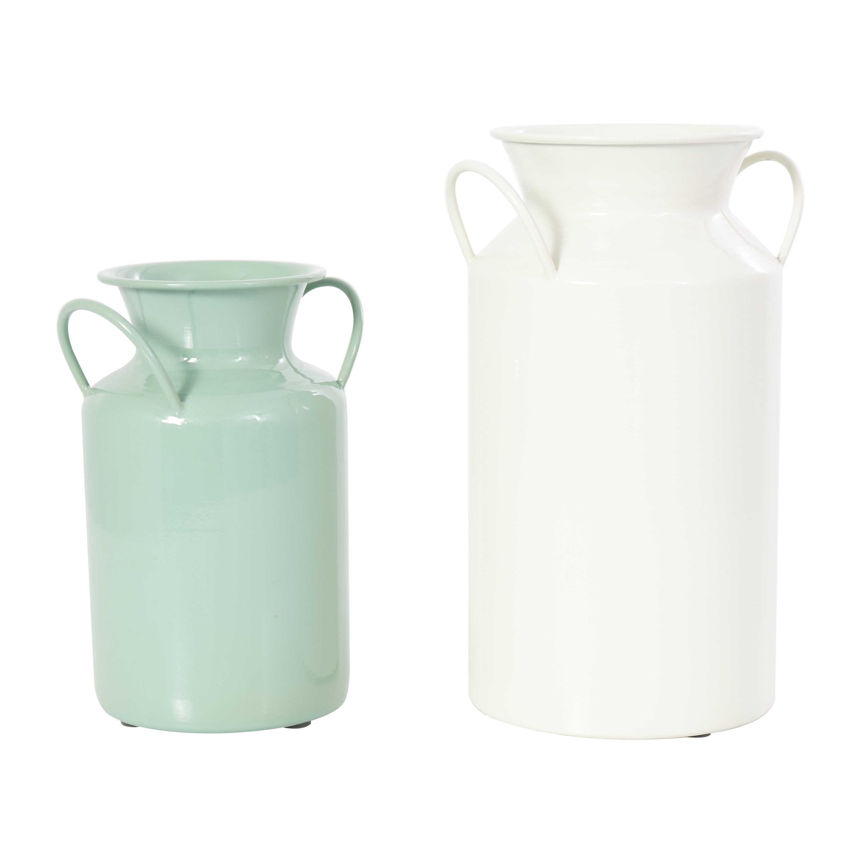 DecMode 10", 8"H Jug Teal Metal Vase with Handles, Set of 2