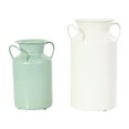 thumbnail image 1 of DecMode 10", 8"H Jug Teal Metal Vase with Handles, Set of 2, 1 of 10