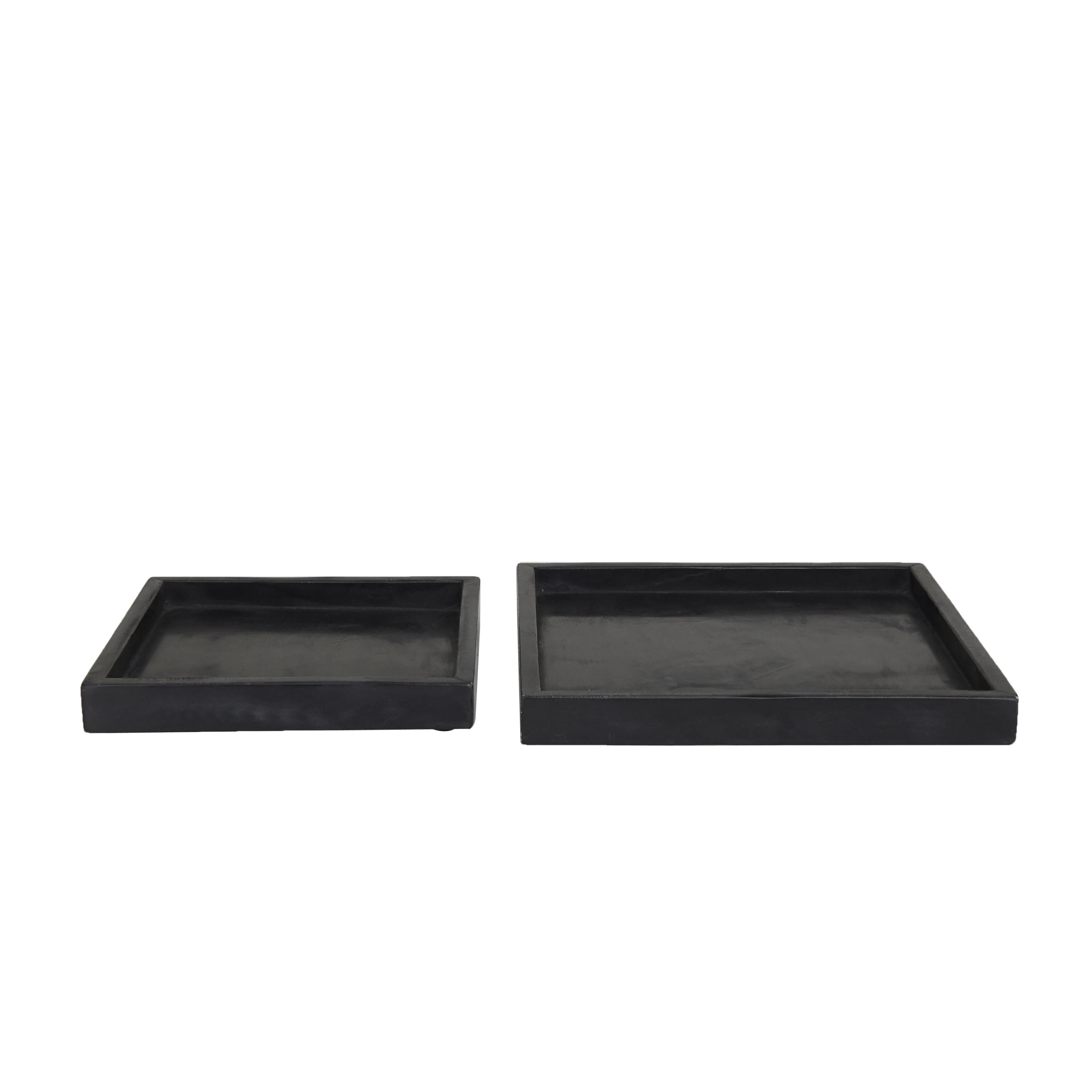 DecMode 10", 8"W Black Marble  Tray with Raised Border, 2-Pieces