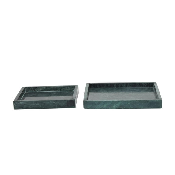 DecMode 10", 8"W Green Marble Small Square Tray with Raised Border, 2-Pieces