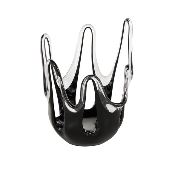 DecMode 10" Abstract Black Glass Vase with Wavy Oval Cutouts