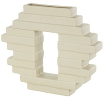 DecMode 10" Abstract Cream Ceramic Vase with Rectangular Center Cutout