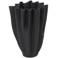 thumbnail image 1 of DecMode 10" Abstract Dimensional Ribbed Tulip Black Ceramic Vase with Angular Rim, 1 of 9