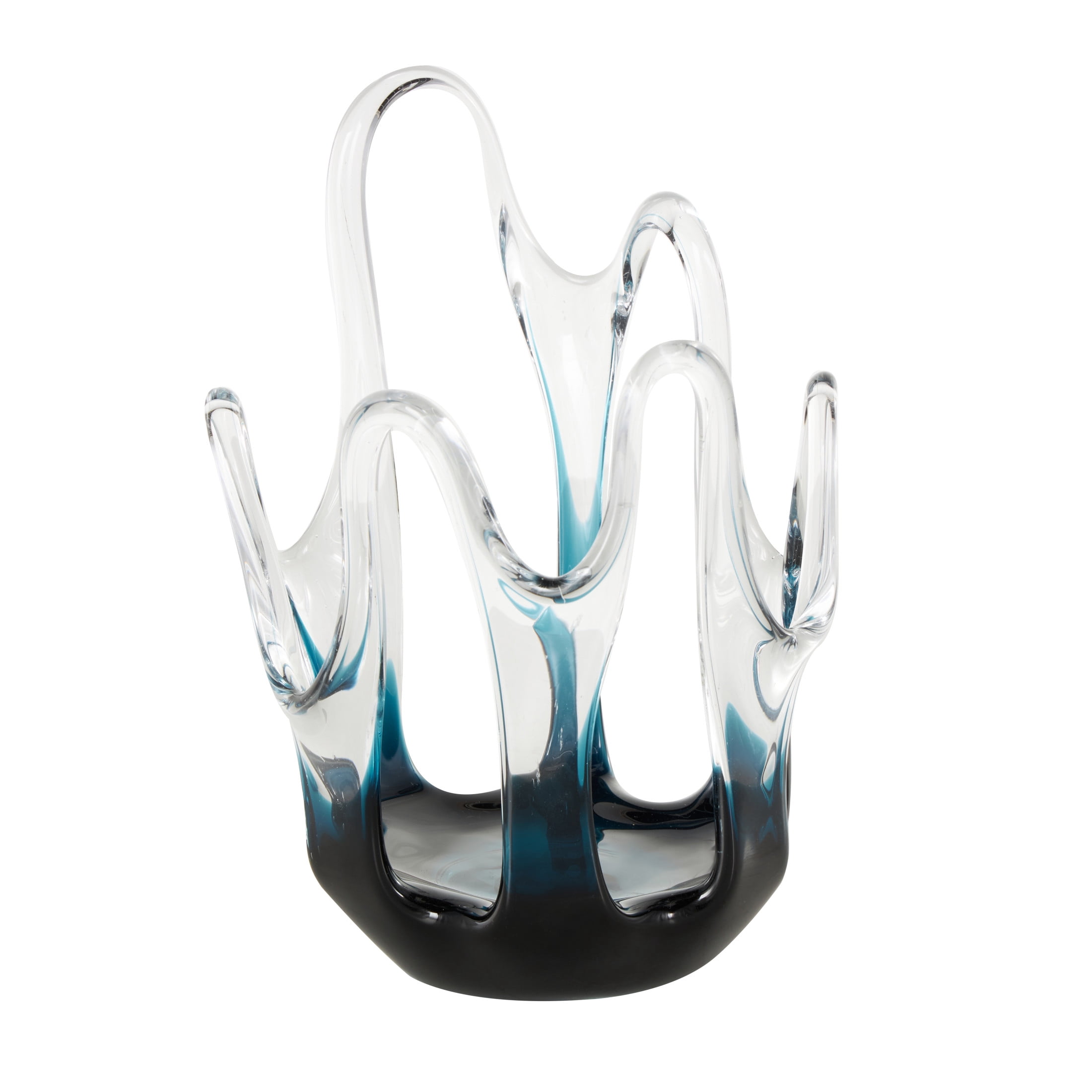 DecMode 10" Abstract Ombre Blue Glass Vase with Wavy Oval Cutouts
