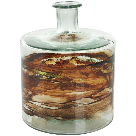 DecMode 10" Abstract Spanish Bottle Recycled Glass Vase with Swirled Colored Glass Bands