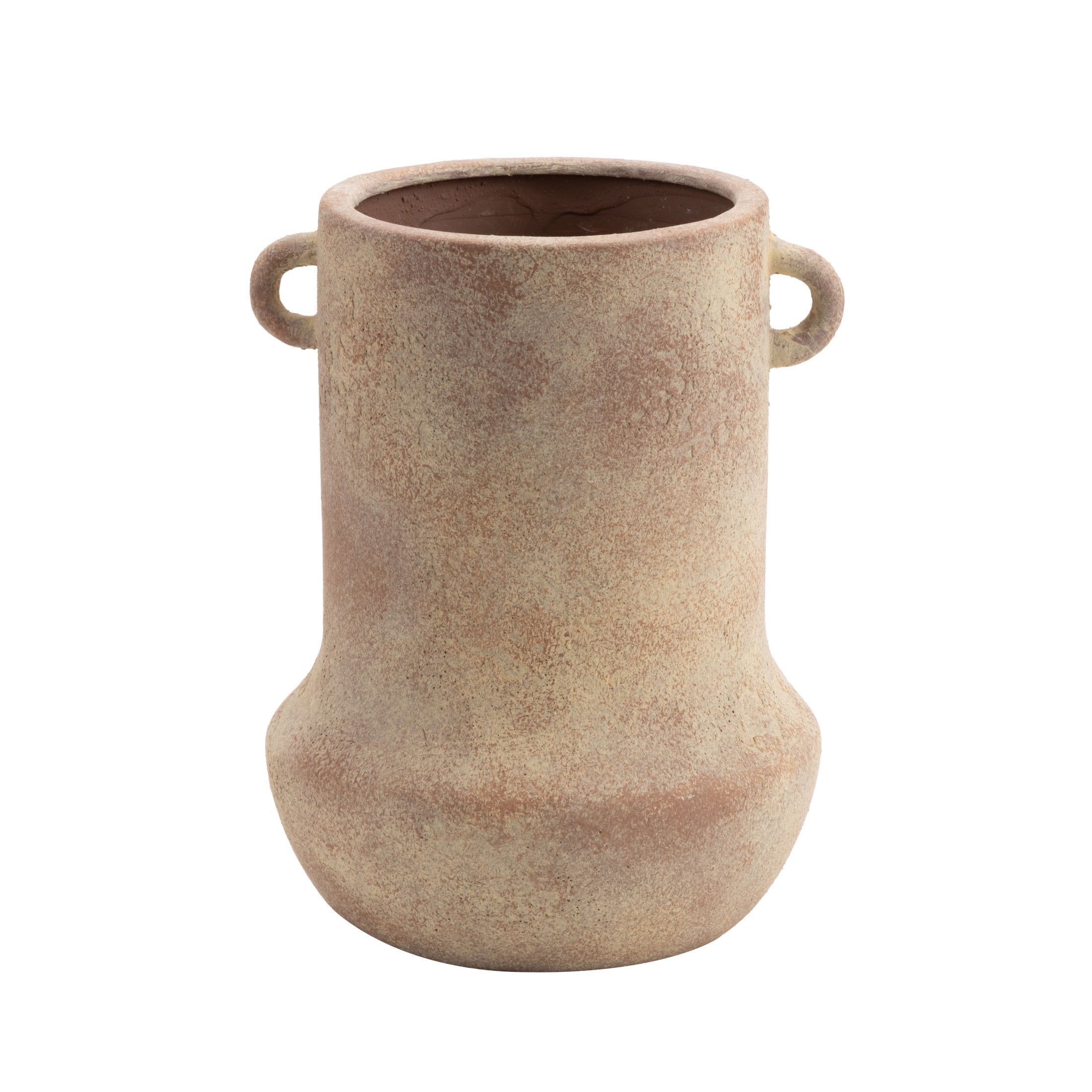 DecMode 10" Antique Style Textured Beige Ceramic Vase with Handles