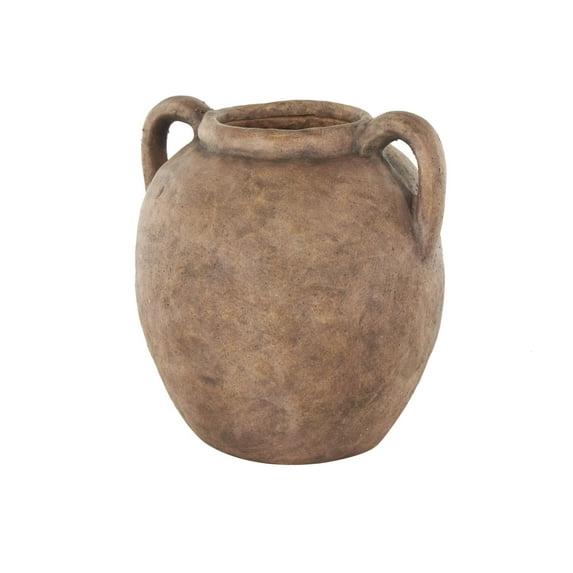 DecMode 10" Antique Style Textured Brown Ceramic Vase with Handles