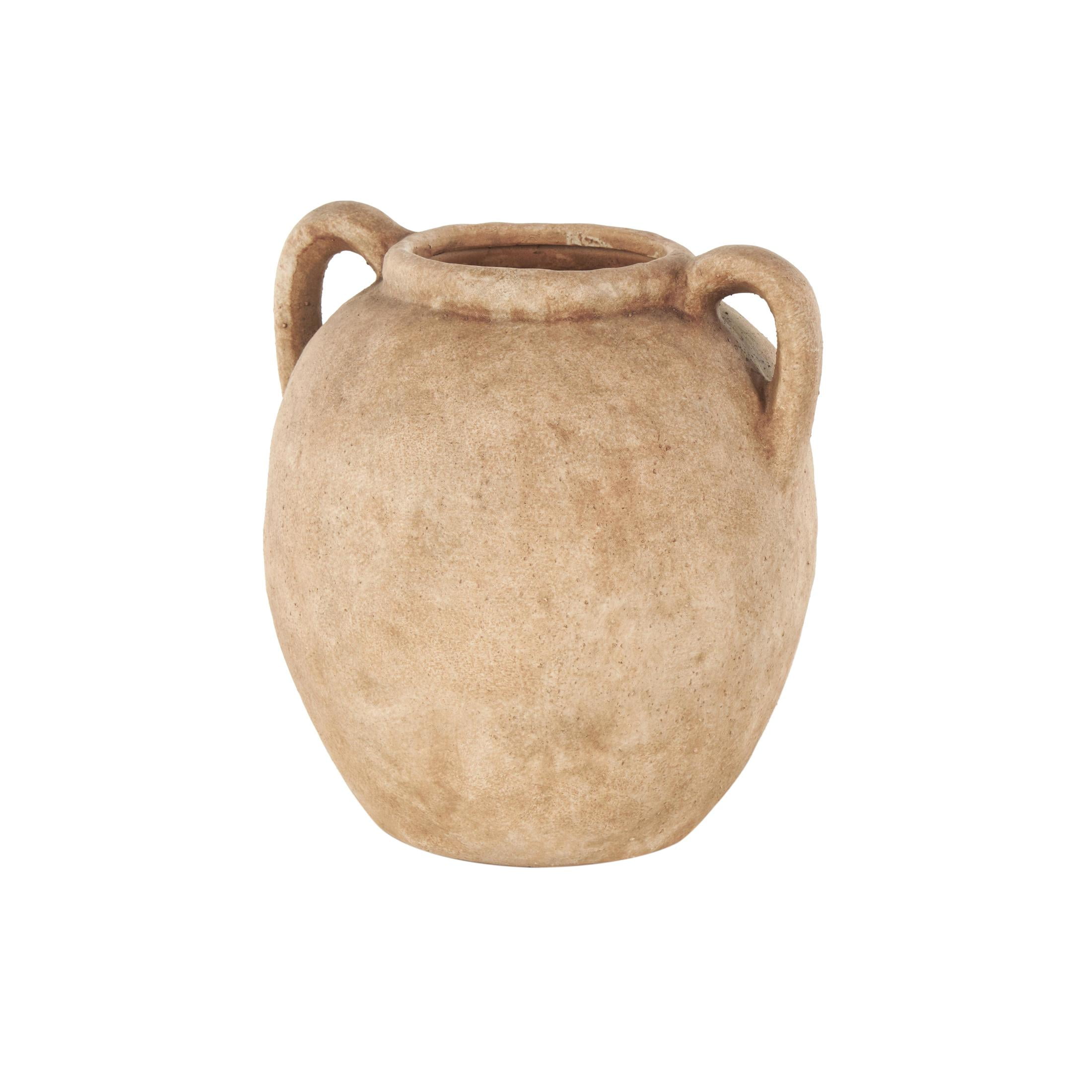 DecMode 10" Antique Style Textured Copper Ceramic Vase with Handles