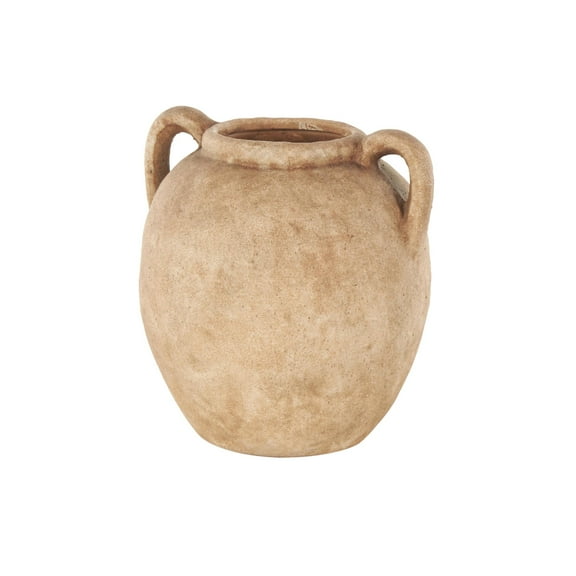 DecMode 10" Antique Style Textured Copper Ceramic Vase with Handles