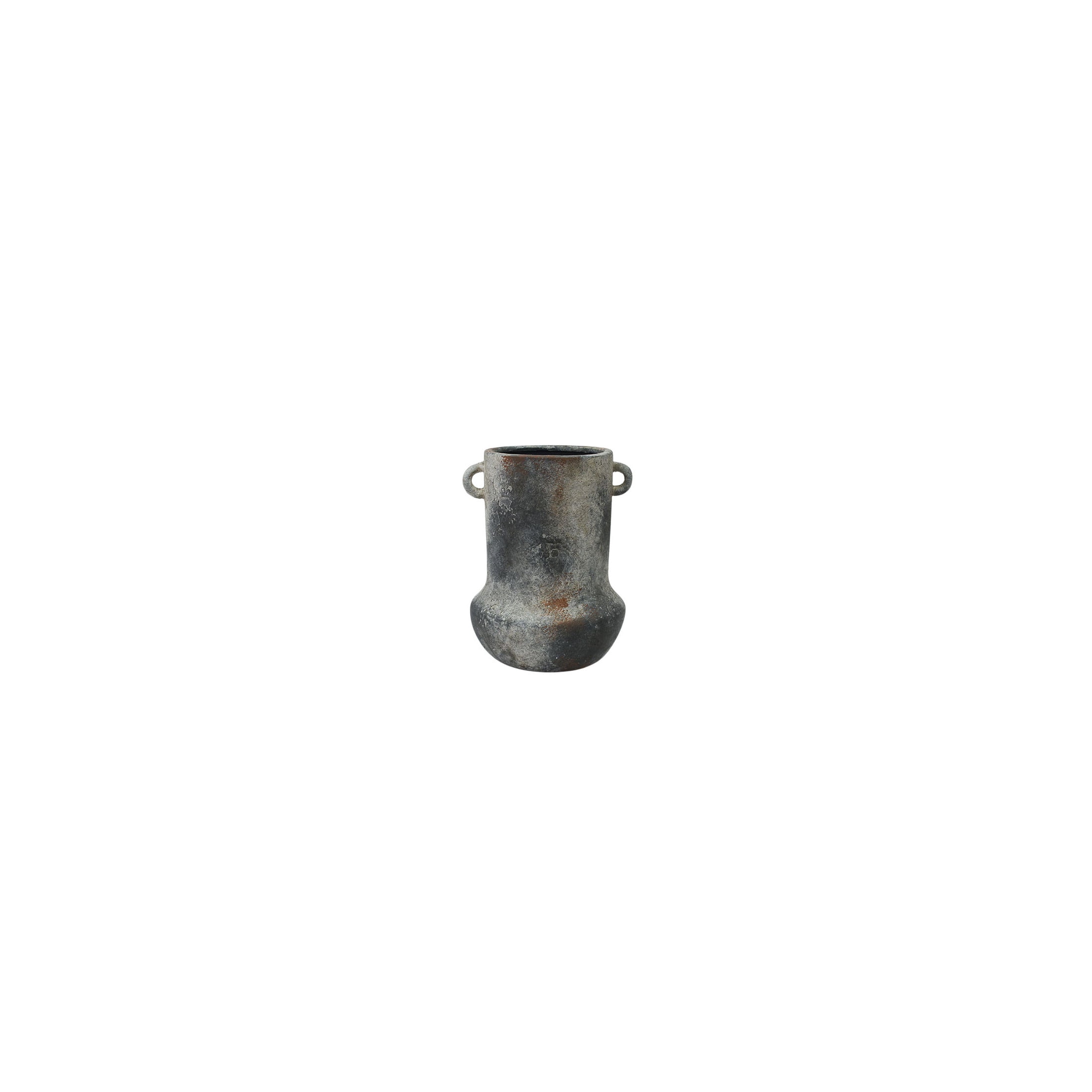 DecMode 10" Antique Style Textured Dark Gray Ceramic Vase with Brown Accents and Handles