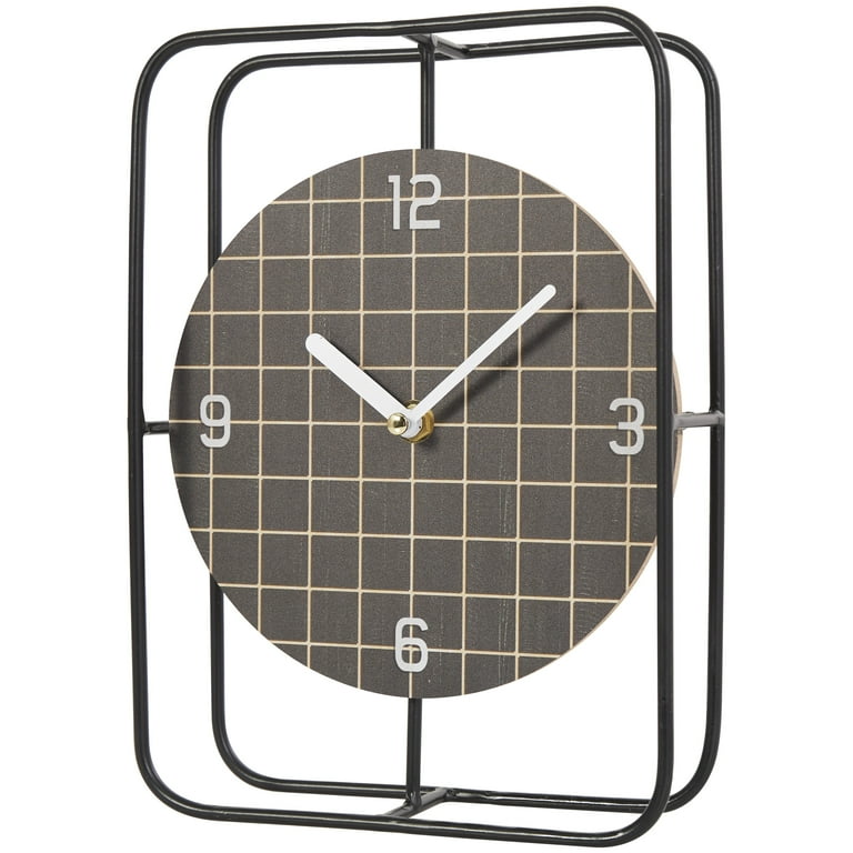 Black Metal Wood Desk Table Clock With Open Metal Frame Black Metal Wood Desk Table Clock With Open Metal Frame