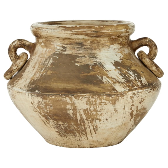 DecMode 10" Distressed Beige Ceramic Vase