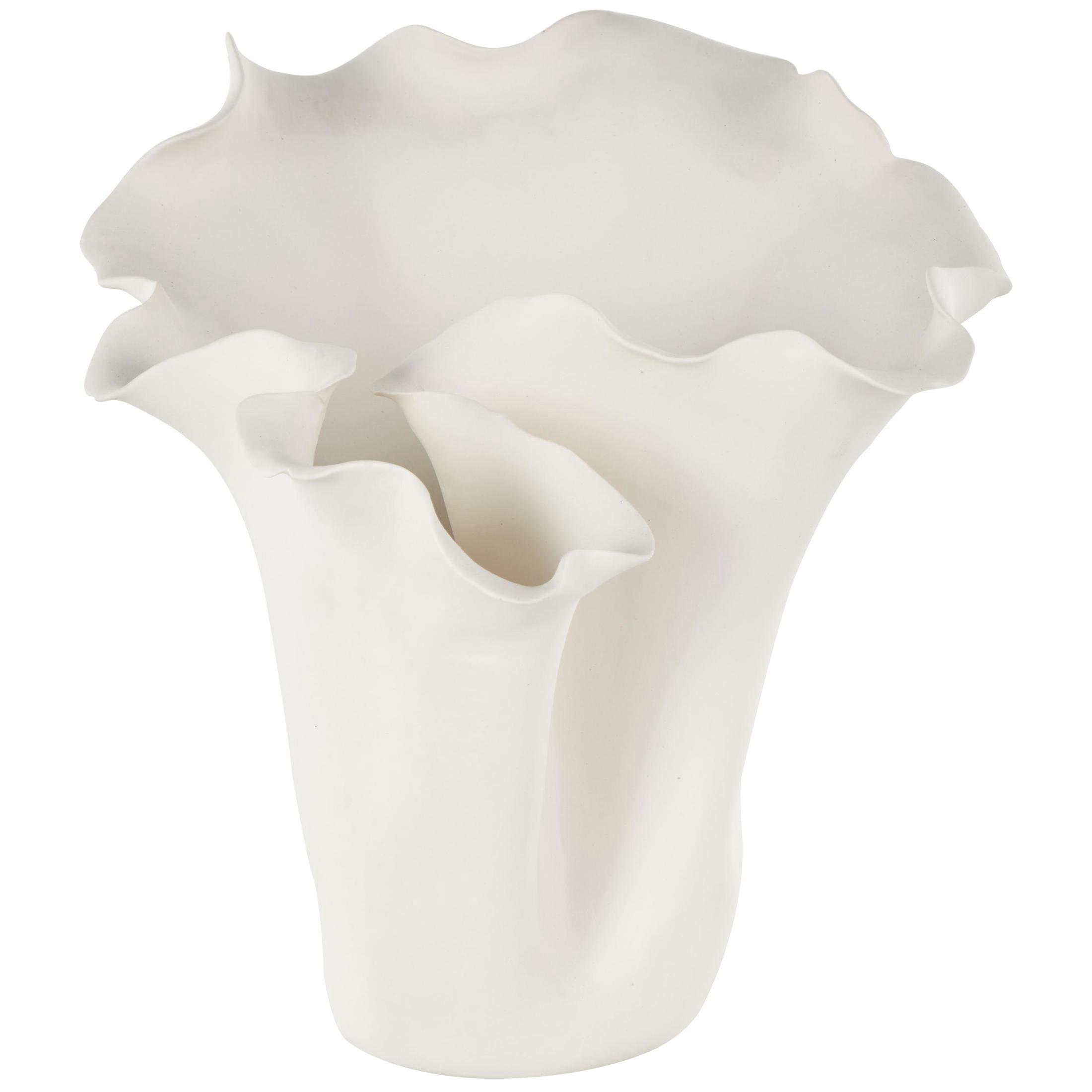 DecMode 10" Floral Abstract Floral Inspired Cream Ceramic Vase