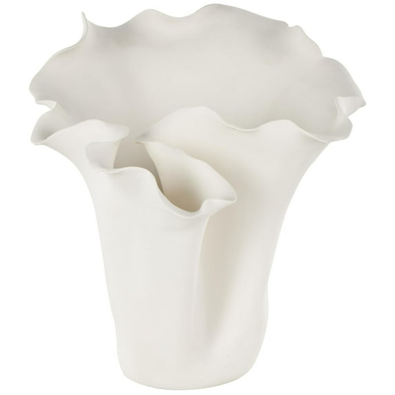 DecMode 10" Floral Abstract Floral Inspired Cream Ceramic Vase