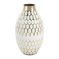thumbnail image 1 of DecMode 10" Geometric Dot Gold Metal Vase with White Accents, 1 of 10