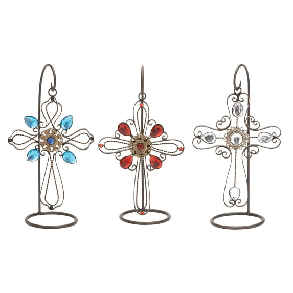 DecMode 10"H, 6"W Metal Traditional Crosses, Multi Colored, 3 - Pieces