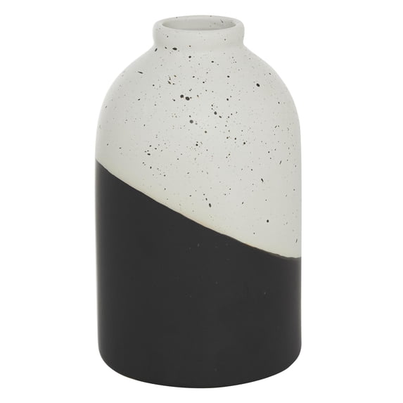 DecMode 10" Color Block Speckled Black Ceramic Vase with White Top