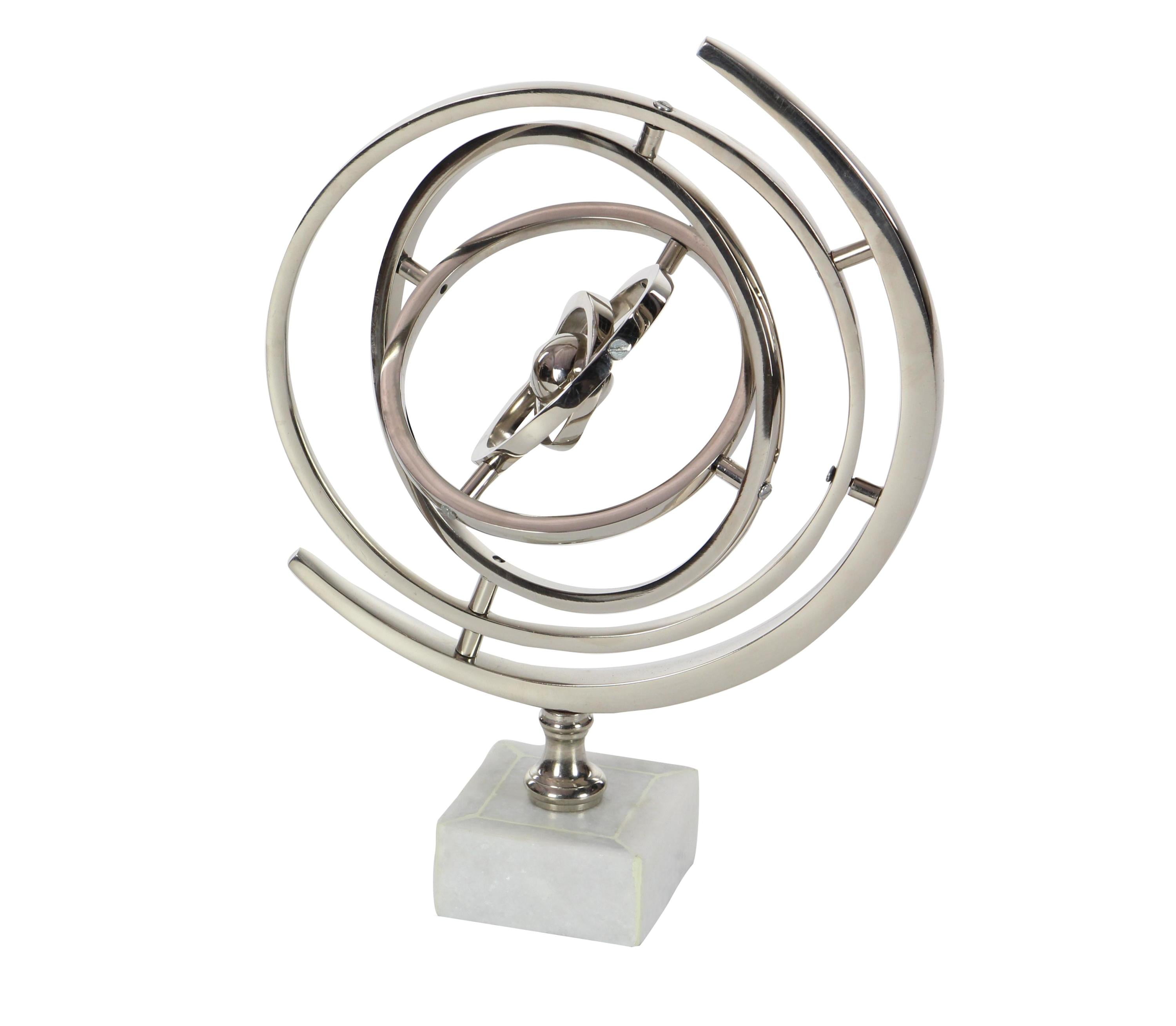 Silver Aluminum Armillary Globe with Marble Base, 10" x 7" x 13"