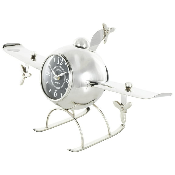 DecMode 10" Silver Stainless Steel Metal Airplane Rounded Clock with Propellers