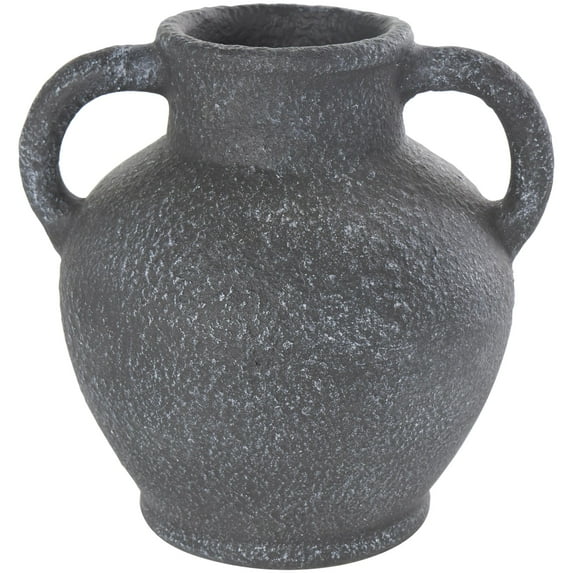 DecMode 10" Whitewashed Textured Amphora Black Ceramic Vase with 2 Handles