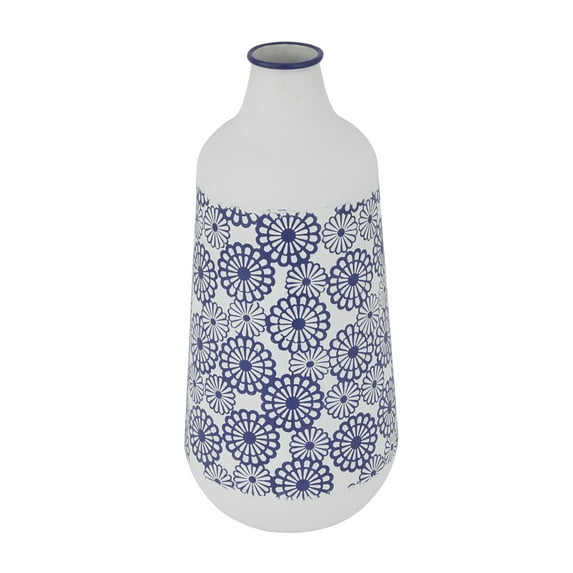 DecMode 10"W, 22"H Metal French Country Vase, White, 1-Piece