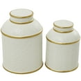 thumbnail image 1 of DecMode 10"W, 8"H White Ceramic Decorative Jars with Gold Accents, 2-Pieces, 1 of 8