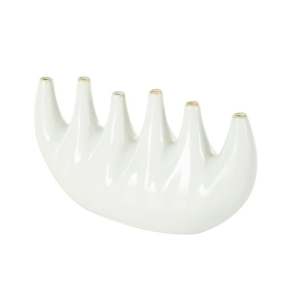 DecMode 10" Abstract White Ceramic Vase with Multiple Openings