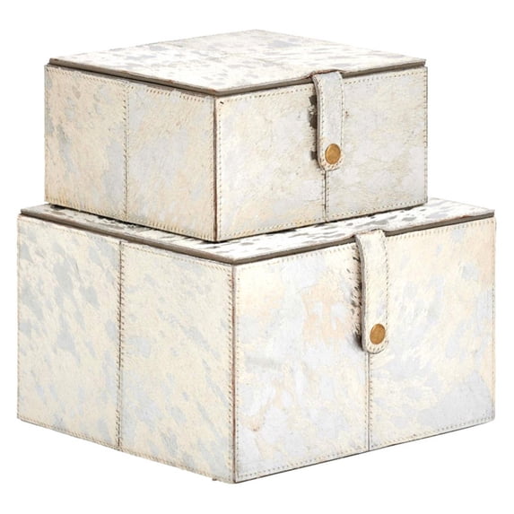 Benzara 95031 6 x 10 x 10 in. Wood Leather Box, Silver - Set of 2