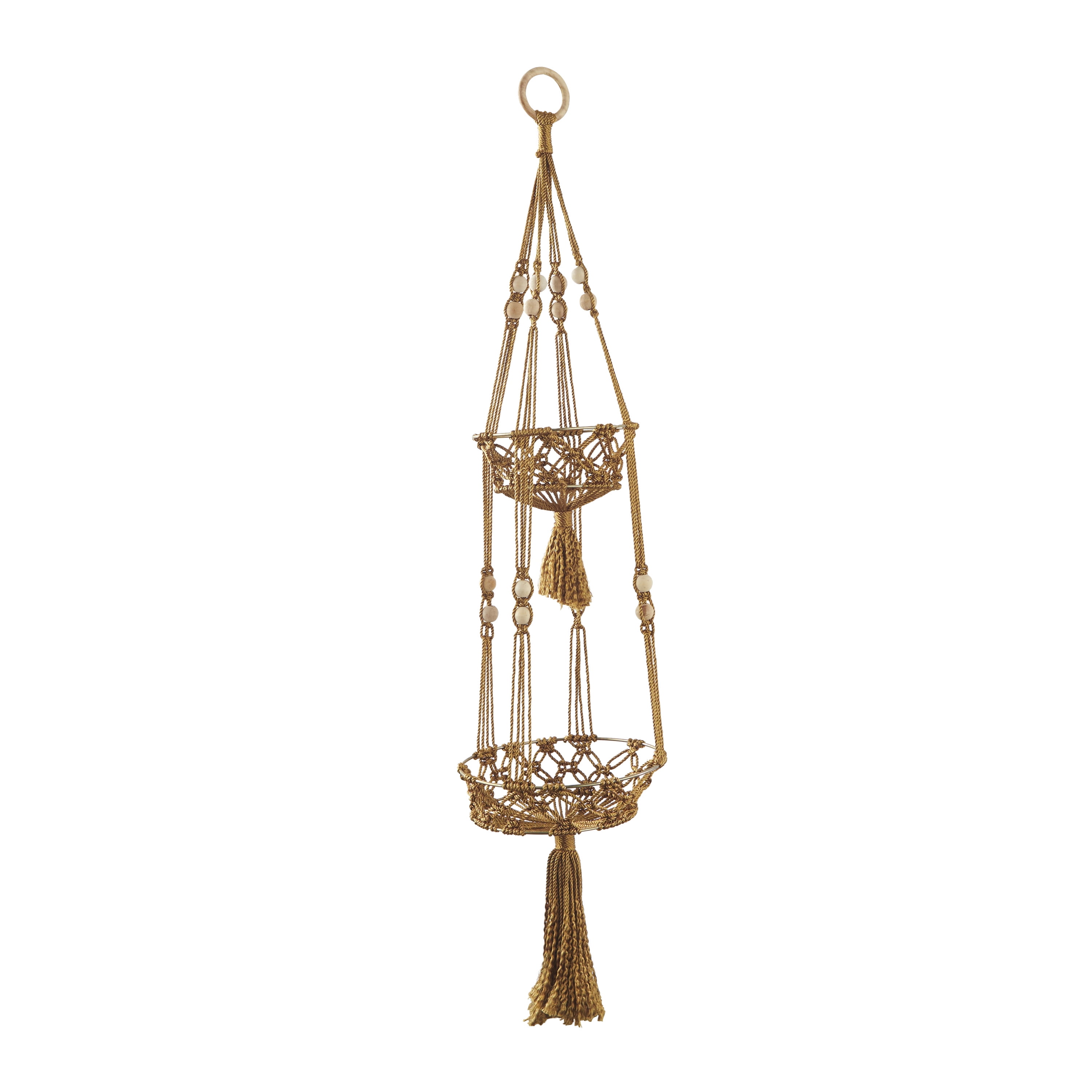 DecMode 10" x 10" x 47" Round Brown Fabric Handmade Hanging Macrame Wall Planter