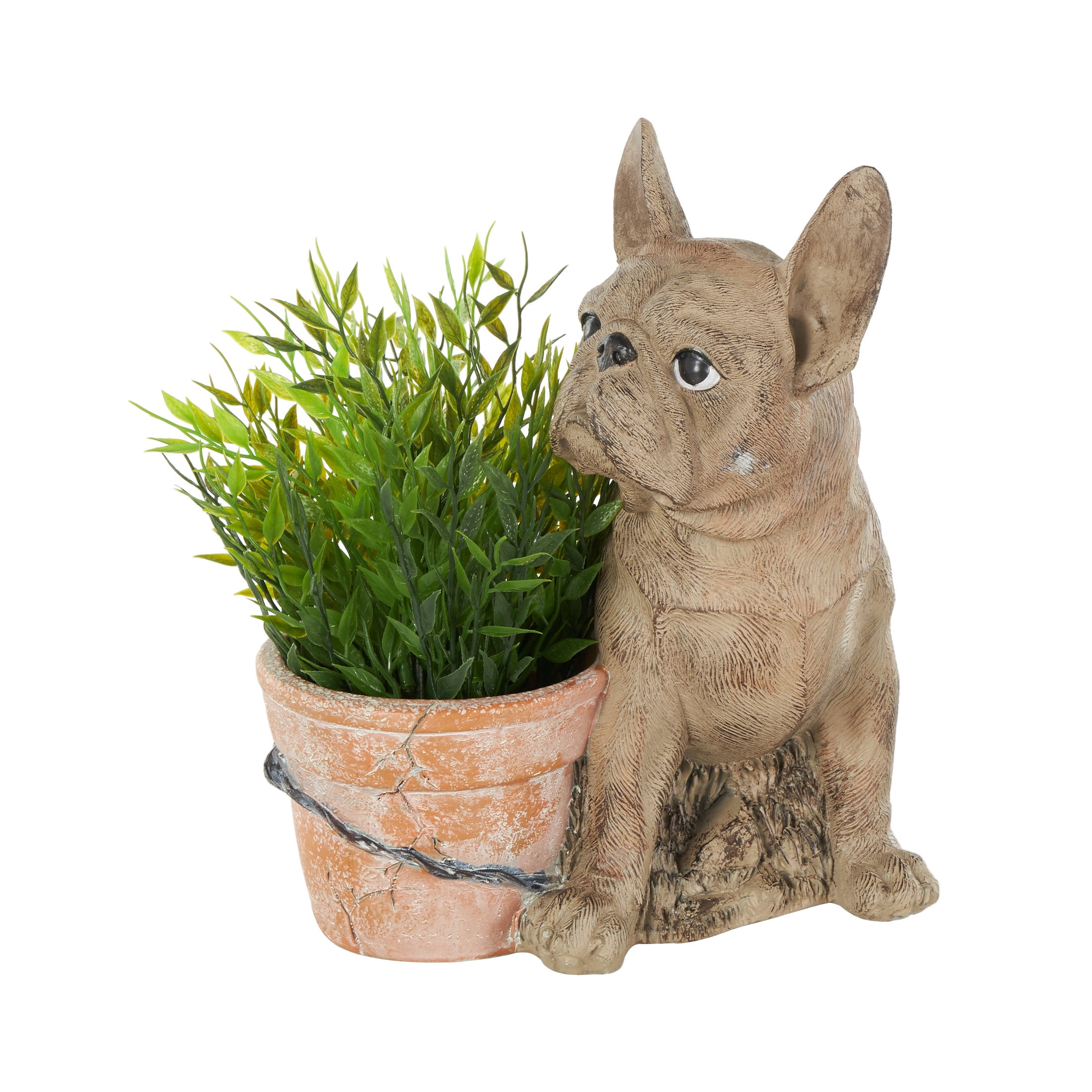 DecMode 10" x 11" Textured Brown Resin Dog Planter with Antique Pot