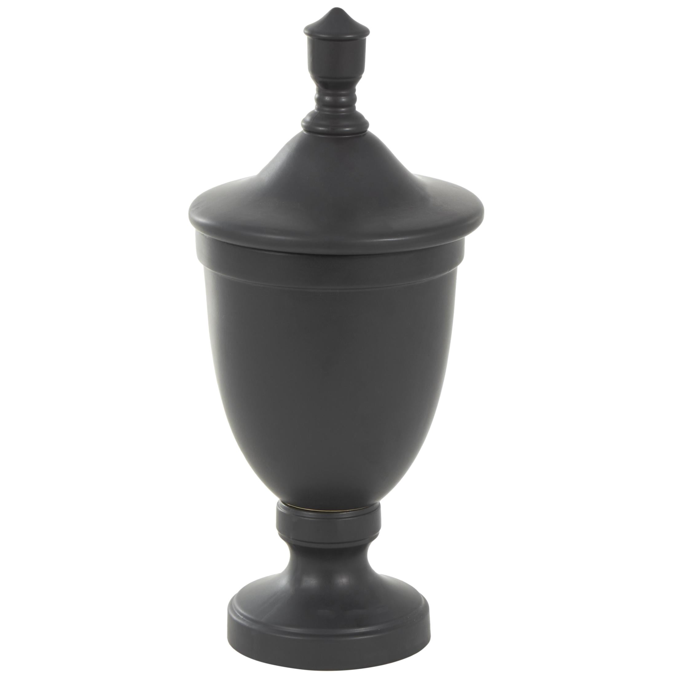 DecMode 10" x 22" Black Ceramic Fluted Urn Shaped Decorative Jars with Lid, 1-Piece
