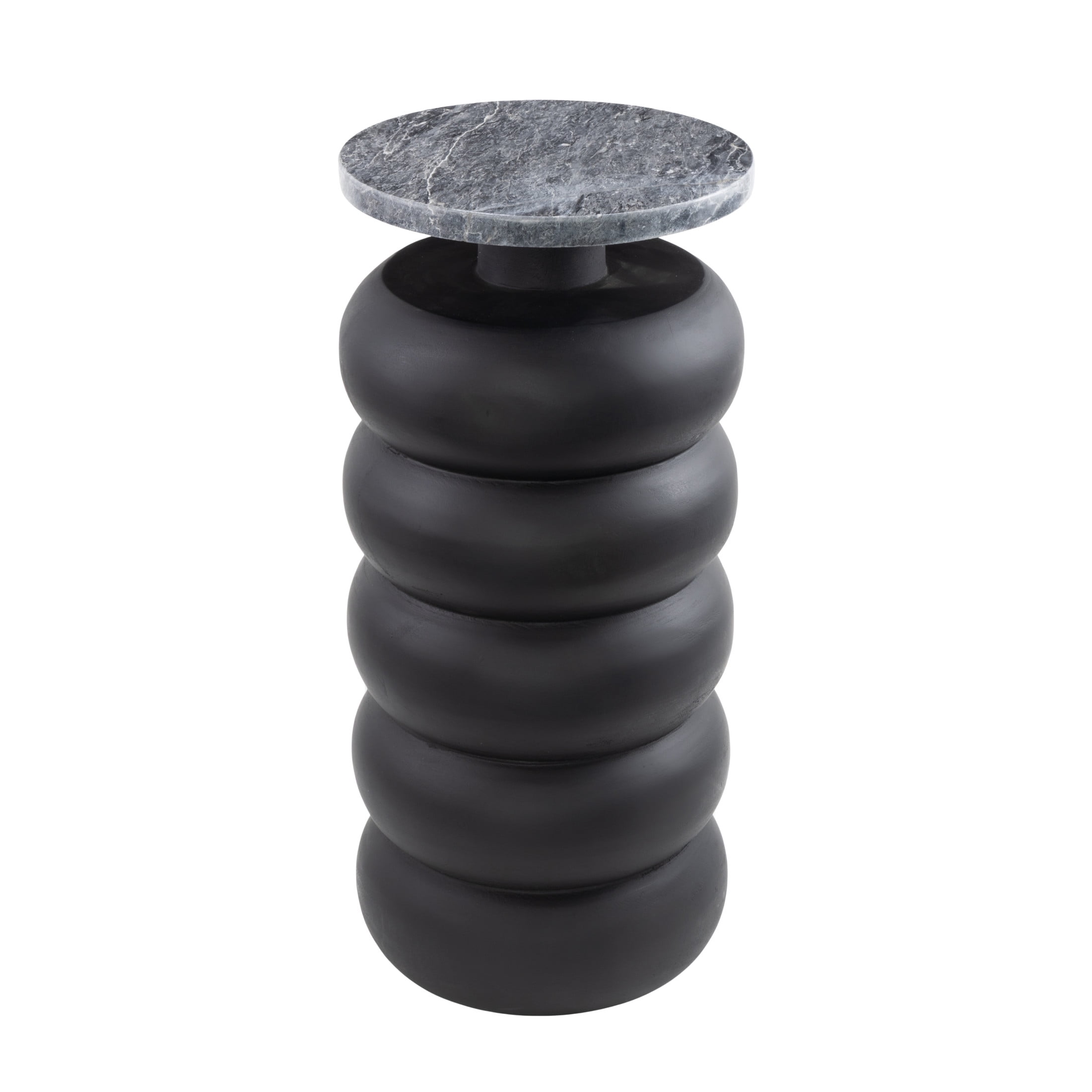 DecMode 10" x 22" Black Wood Bubble Inspired Accent Table with Marble Tabletop, 1-Piece